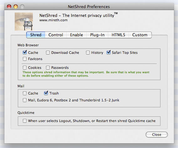 NetShred Internet Eraser Mac Screen