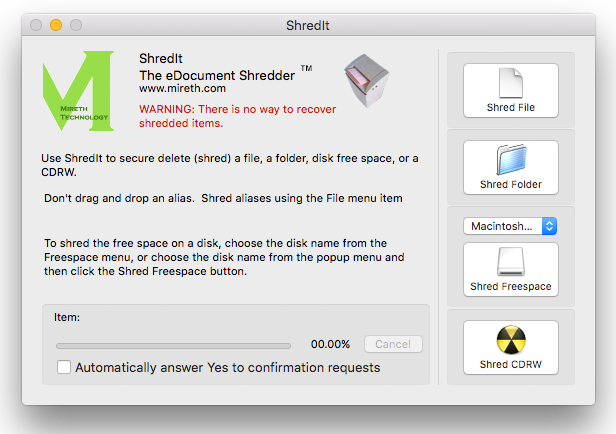Clean a hard drive, erase a file - Shredit