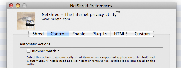 NetShred X Control Tab