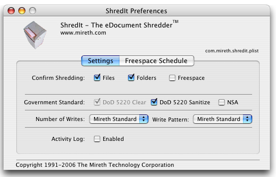 ShredIt X Hard Drive Cleaner Preferences